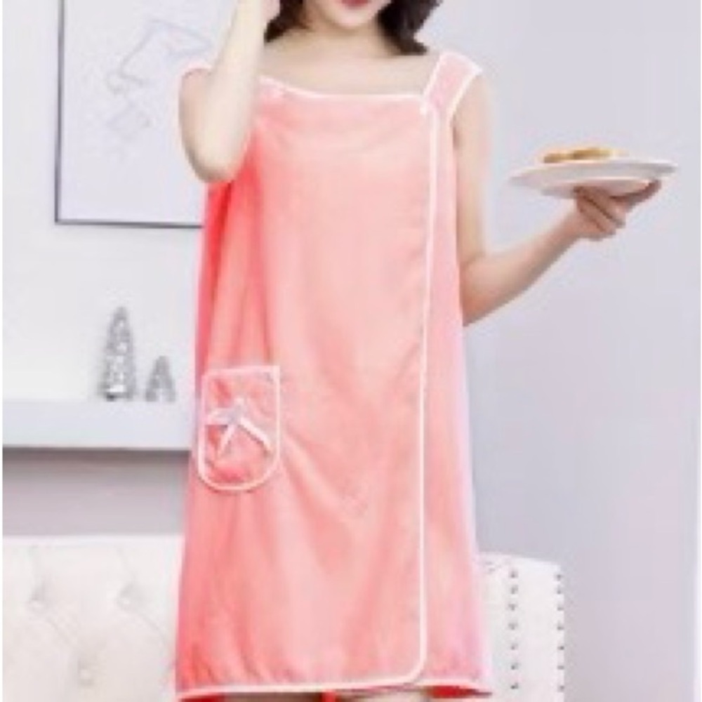 New Women’s Coral Pink Spa Wearable Wrap Towel - Soft Bath & Body Cover - Picture 6 of 9